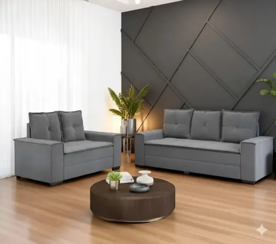 Sofá 2 e 3 lugares Barcelona Cinza (EM ESTOQUE NOVO)