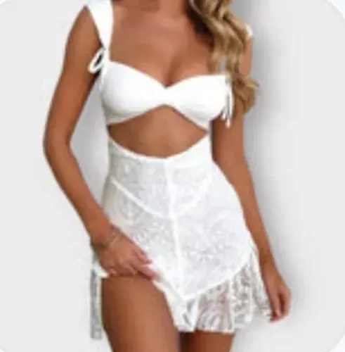 Vestido Hana Branco Vazado com Renda e Amarração - Ano Novo - Réveillon - Nunca Usado