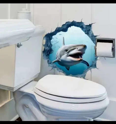 1 pc 3D mar mundo tubarão engraçado adesivo de banheiro adesivos