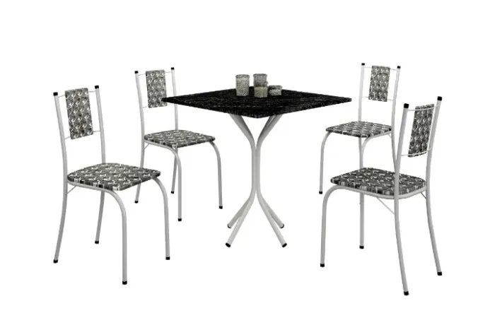 Conjunto de Mesa Marica Tmp MDP 68x68 Branco com 4 Cds Cor Branco.PretoTeixeira