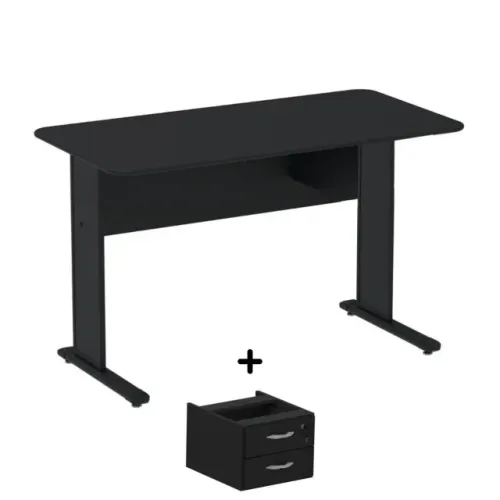 Mesa de Escritório com Gavetas 1,20x0,60m Preto Design Funcional Modelo 44090