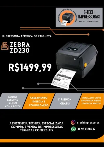 Impressora de Etiquetas Zebra ZD230 Semi Nova C/Garantia