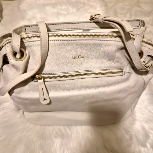 Bolsa media em Couro Off white Mr. Cat 