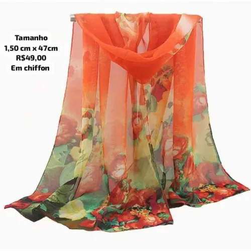 Lenço de Chiffon Floral - a cara da riqueza linha premium luxo 