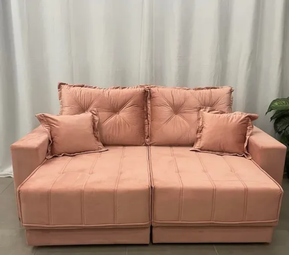 Sofá Cama Rosa em Veludo - Novo!