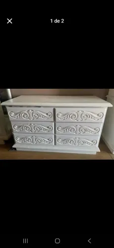 COMODA / BALCÃO DE SERVIÇO COM 6 GAVETAS MADEIRA ANTIGA PINTADA DE BRANCO