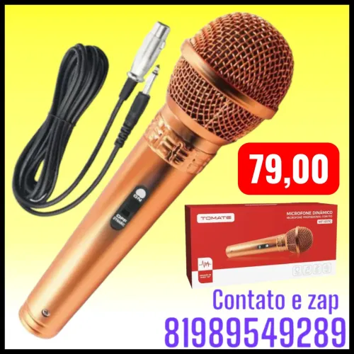 Microfone Dinâmico Profissional com Fio Tomate MT-1017G.