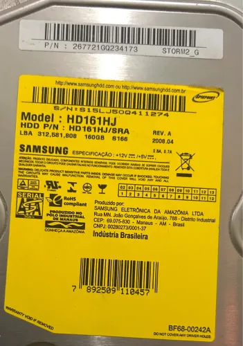 HD 160GB INTERNO para PC SATA MOD HD161HJ SAMSUNG