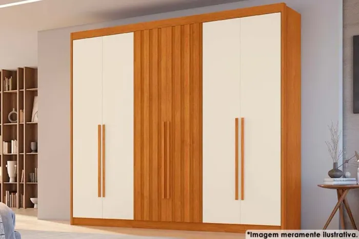 Guarda Roupa Casal 6 Portas com 2 Portas Ripadas 6 Gavetas Cinamomo