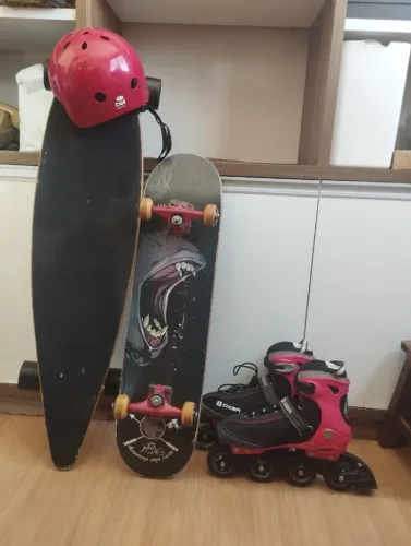 Kit Radical Completo - Patins Oxer + Skate Kronik + Longboard + Capacete