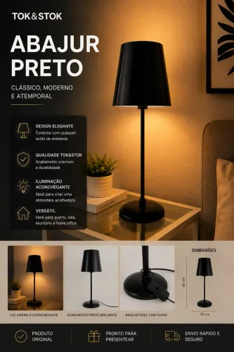 Abajur preto bivolt 