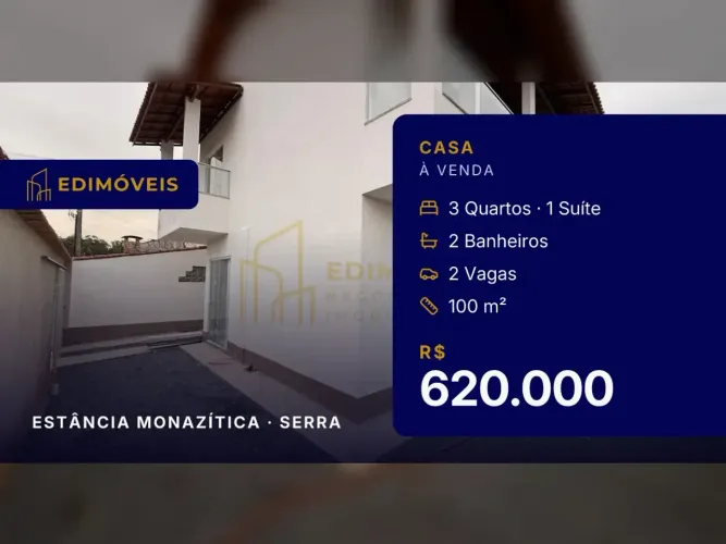 Estância Monazítica: Casa 3 quartos com 2 vagas e sol da manhã