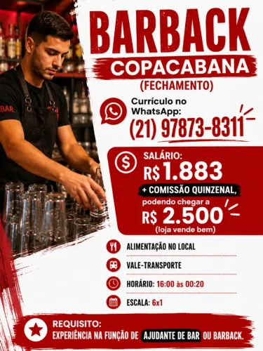 AJUDANTE DE BAR - COPACABANA