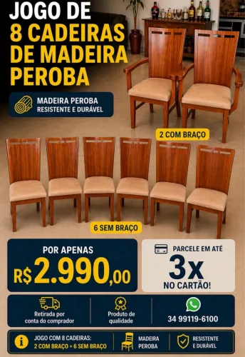 JOGO DE CADEIRAS DE MADEIRA PEROBA