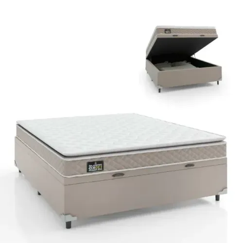 Colchão Casal Espuma D33 + Cama Box Baú Bege