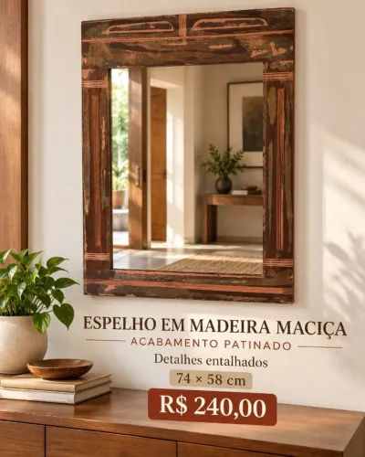 ESPELHO COM MOLDURA EM MADEIRA MACIÇA