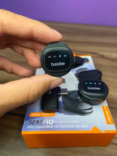 Microfone de Lapela Sem Fio Tipo C  ou Lightning - BASIKE - Ba-MIC0007