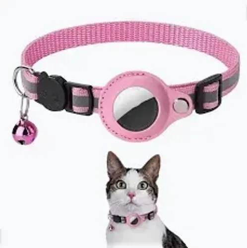 coleira pet para airtag com capa silicone refletiva e sino