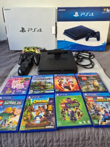 PS4, 1 TB, vários acessórios e jogos
