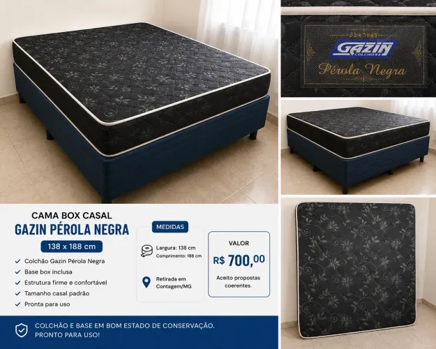 Cama Box Casal Gazin Pérola Negra 138x188 Completa