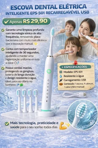 ESCOVA DENTAL ELÉTRICA INTELIGENTE  RECARREGÁVEL USB