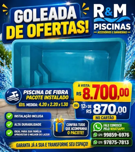 Piscina fibra instalada tripla camada de gel coat 