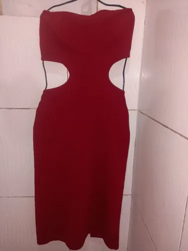 Vestido MIDI Canelado vermelho Feminino GG 