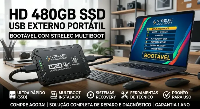 HD 480GB SSD USB Externo portátil Bootavel com Strelec
