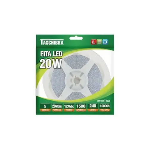 Fita Led 20w 240leds/m 5m 12v Ip20 3000k - Taschibra