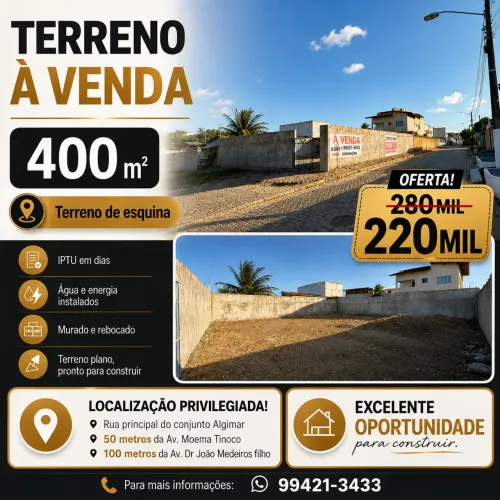 Oportunidade pra vender rápido - Terreno de esquina próximo a estrada da redinha