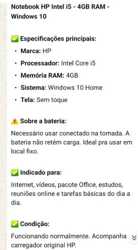 *Notebook HP Intel i5 - 4GB RAM - Windows 10*