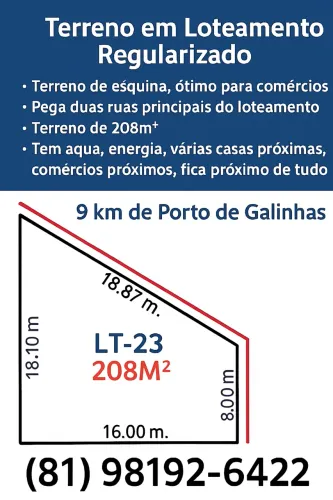 Terreno q 9kms de Porto de galinhas. Tratar com Karoline *