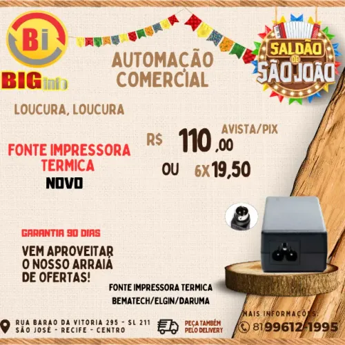 Fonte Impressora Termica 24v 2a 48w Epson Elgin E Outras