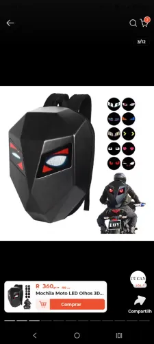Mochila Motoqueiro Olhos de Led