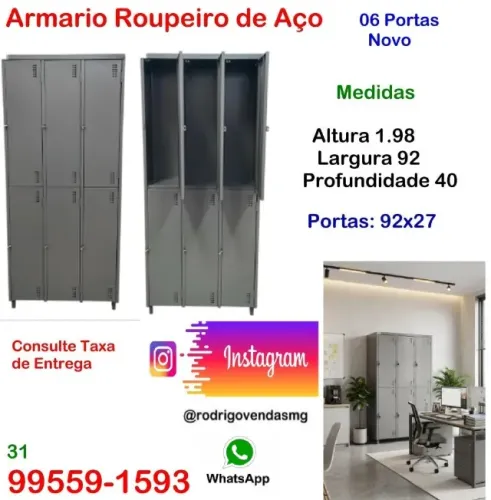 Armário Roupeiro 06 Portas Aço Chapa 26 Industria Vestiário Escola escaninho comercio auto