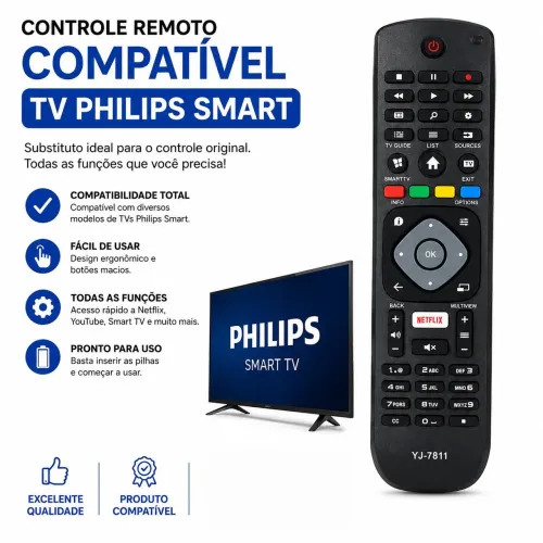 Controle remoto compatível Tv Philips smart