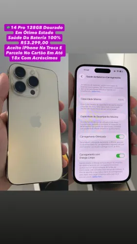 iPhone 14 Pro 128GB Dourado ( Saúde Da Bateria 100% ) Usado