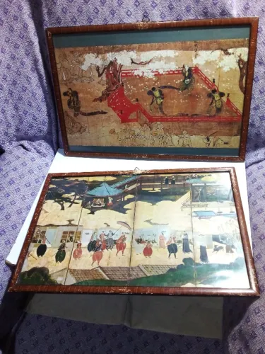 Lote 2 Quadros Decorativos - Arte Clássica Japonesa - Namban - Kemari