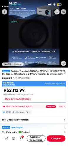 Projetor Thundeal td 98 pro