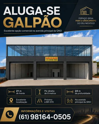Galpão Comercial na Avenida Principal da QNO | 504 m² | Próximo à BR-070