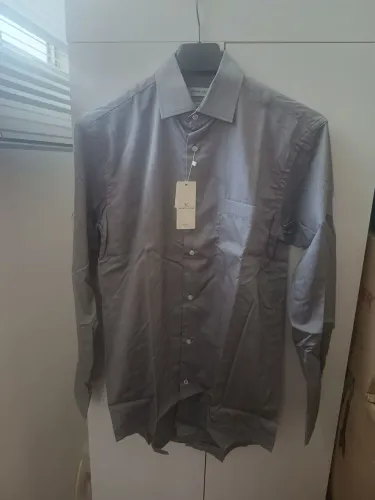 Camisa Social Cinza Grafite Arturo Calle Slim Fit 100 % Algodão 