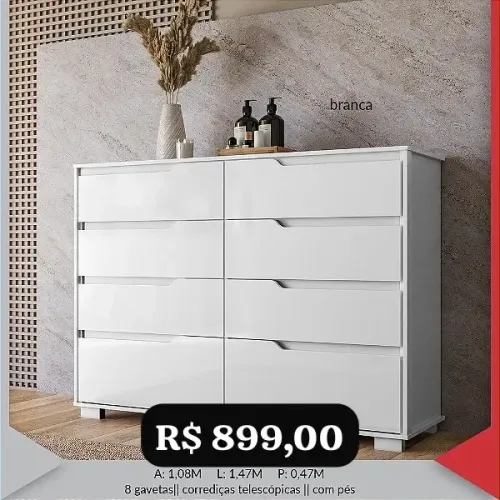 Cômoda Geórgia 8 gavetas - Promoção 