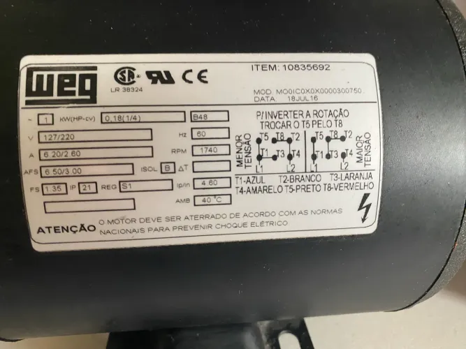 Motor weg 127/220 V um HP novo nunca usado