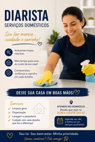 Diarista de Serviços Domésticos - Zona Oeste do RJ