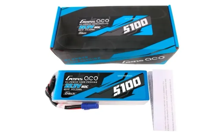 Bateria Gens Ace 22.2v 5100mah 80c 6s G-tech Lipo Ec5 Plug
