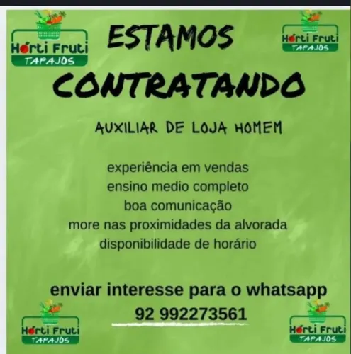 Vaga para auxiliar de loja Homem 