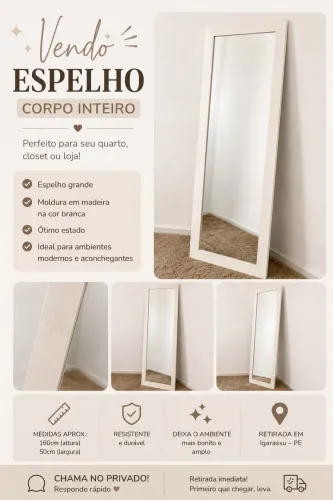 Espelho Corpo Inteiro Grande com Moldura Branca ?