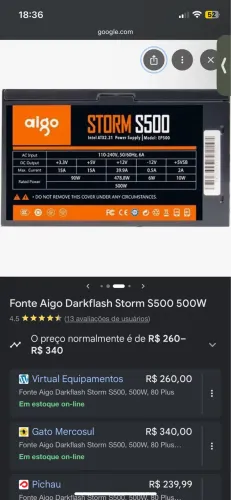 FONTE PC AIGO STORM 500w