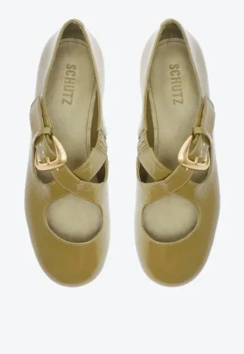Sapatilha Casual Verde Schutz Flats Couro
