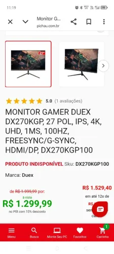 Monitor led ruim para peças